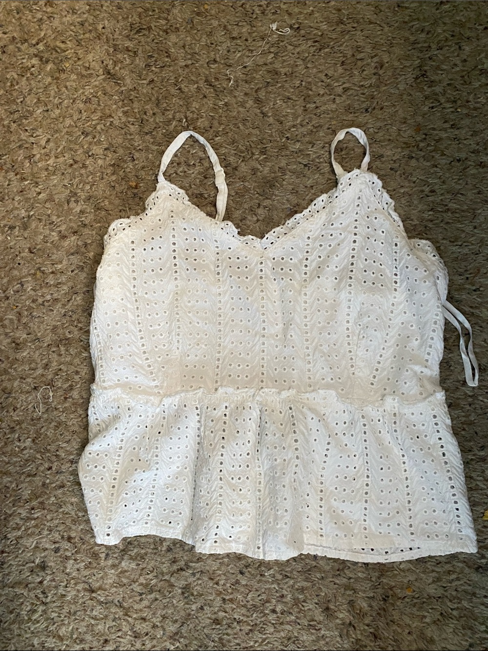White Eyelet Peplum Camisole with Adjustable Spaghetti Straps